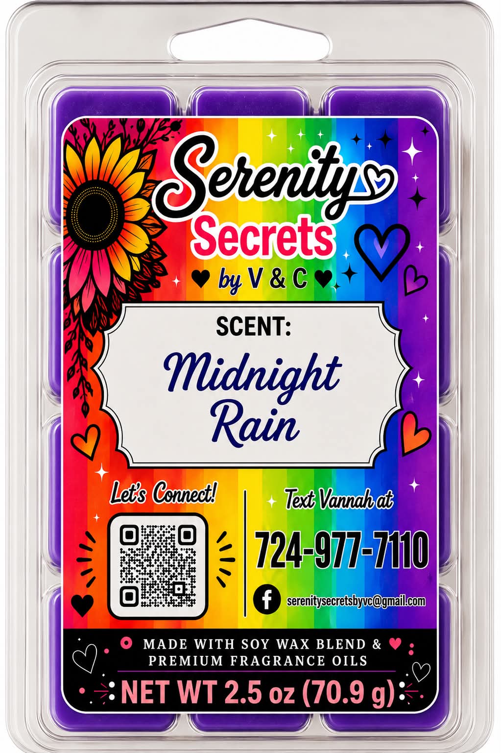 Midnight Rain Wax Melt - Serenity Secrets by V & C